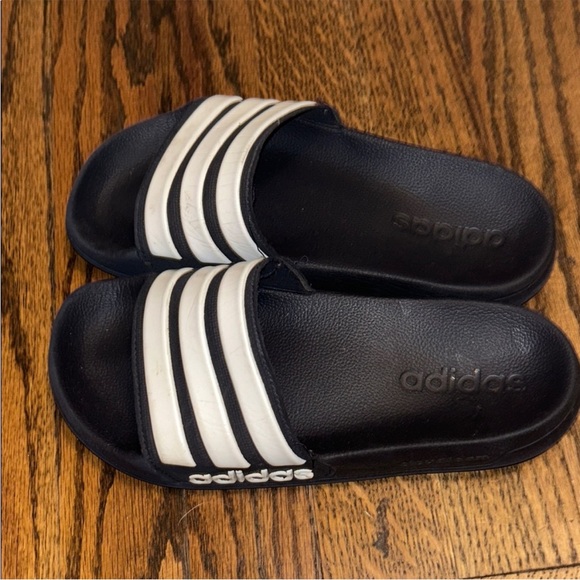 Adidas Black and White Striped Slides - Picture 5 of 7